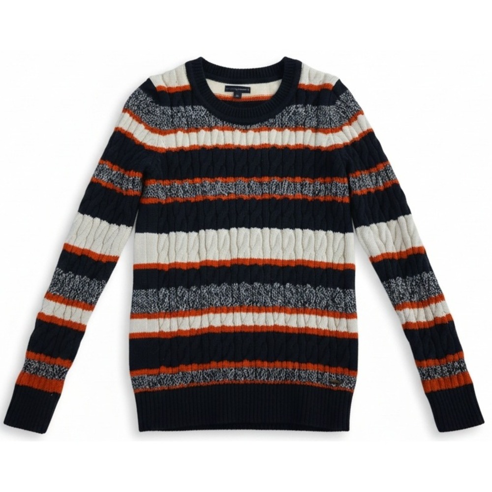 Tommy Hilfiger Womens Red/White/Blue Striped‎ Cableknit Sweater Sz Small